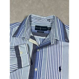 Vintage Ralph Lauren Bleecker Shirt Size Medium Blue Striped Button Down Classic